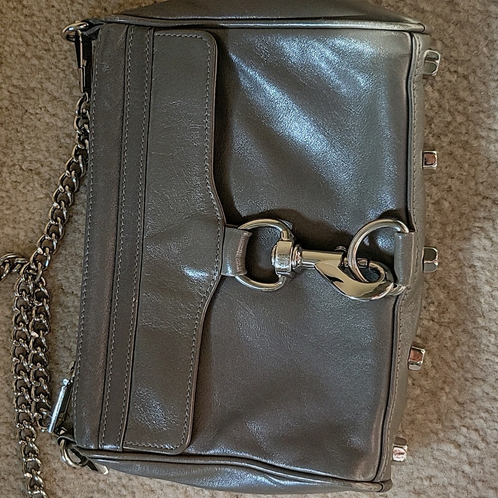 Rebecca Minkoff Metallic Silver Leather Mini MAC Crossbody Bag Studded Bottom - Picture 7 of 17